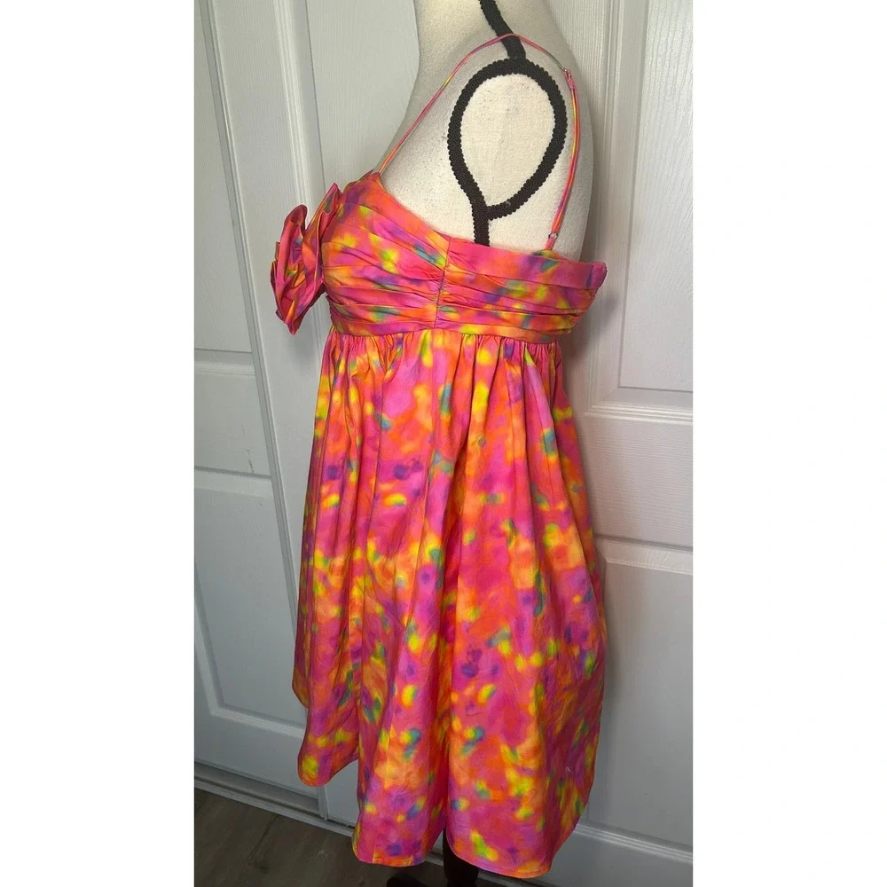 AMUR Camreigh Flower Mini Dress Size 2 Pink Watercolor Wedding Guest Colorful - Picture 3 of 8